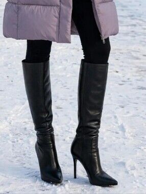 Jimmy Choo Black Knee-High Stiletto Boots - Classic Riding Style